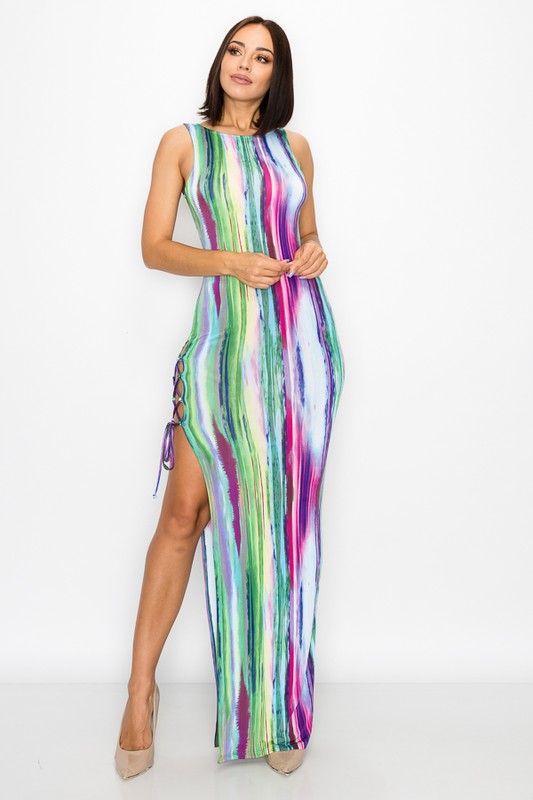 Muti-color maxi sleeveless dress