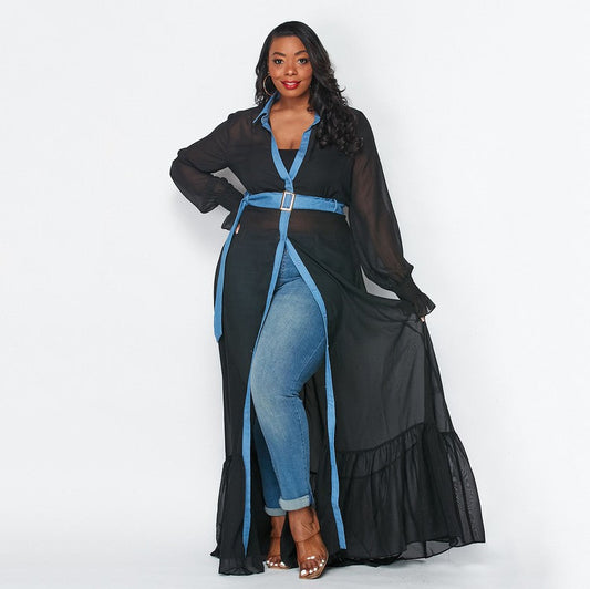 Plus Chiffon Maxi Jacket Dress