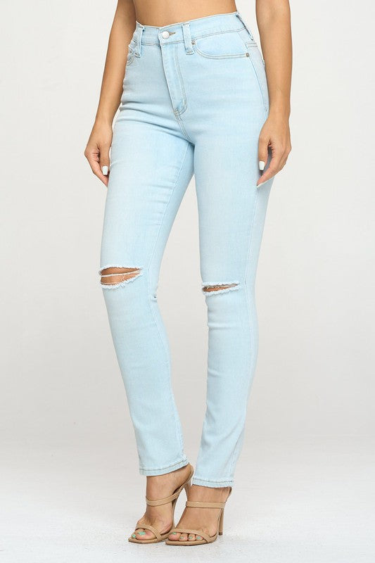 High Waist Straight Cut Slim Jeans