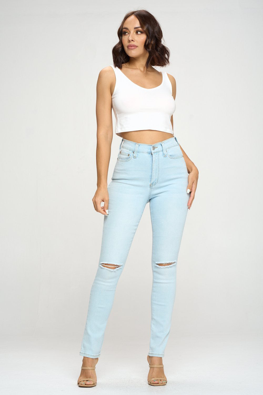 High Waist Straight Cut Slim Jeans