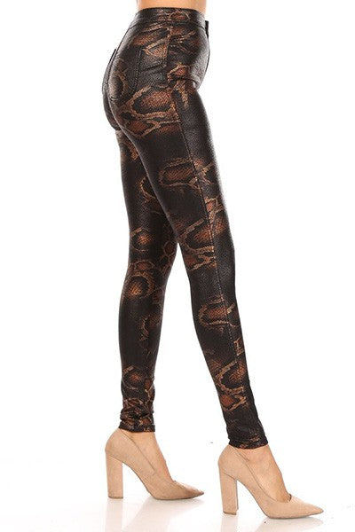 High Rise Stretch Snake Print Skinny Pants