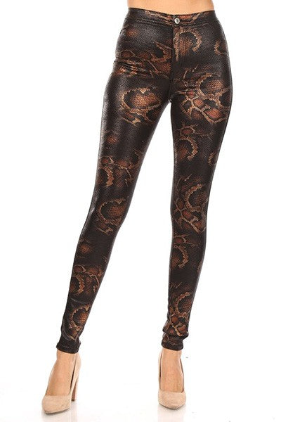 High Rise Stretch Snake Print Skinny Pants