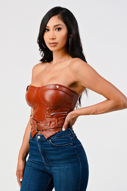 brown faux leather top