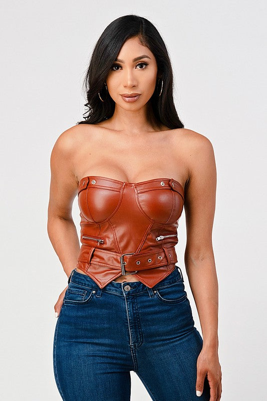brown faux leather top