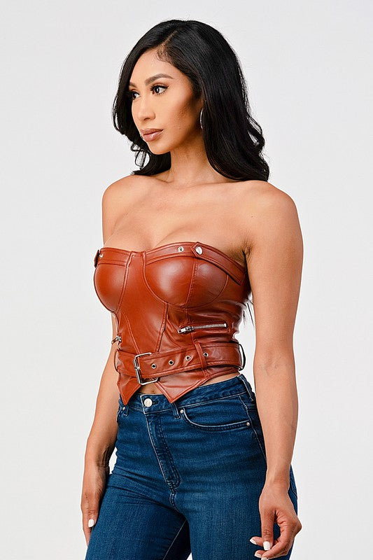 brown faux leather top