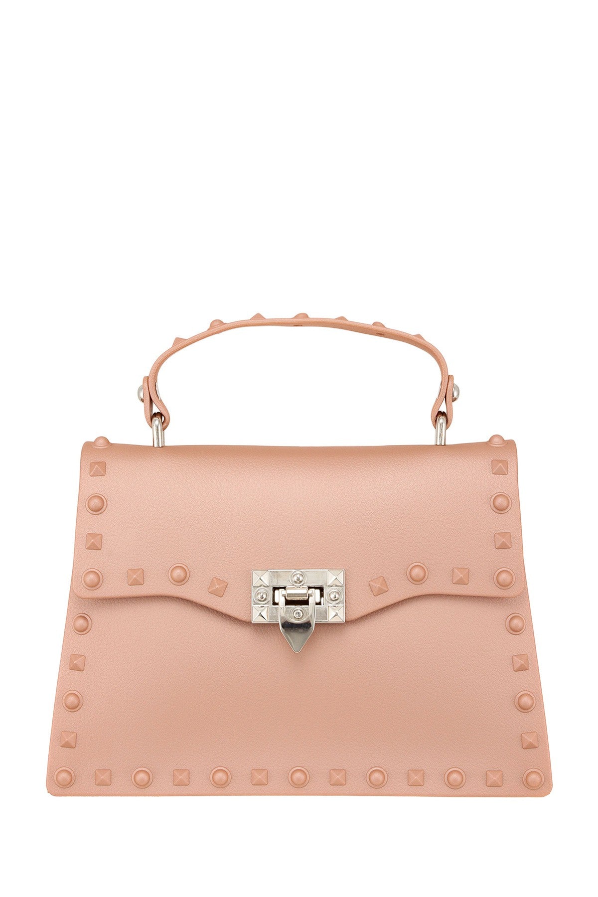 Studded Design Rectangular Jelly Bag with Top Handle