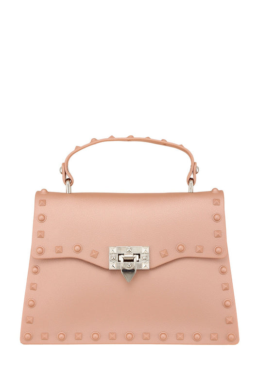 Studded Design Rectangular Jelly Bag with Top Handle