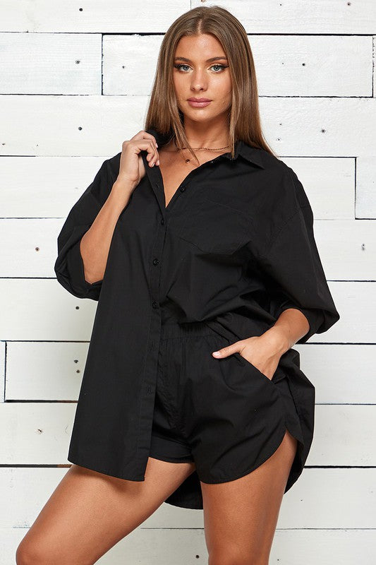 OVERSIZED SHIRT WITH ELASTIC WAIST SHORTS