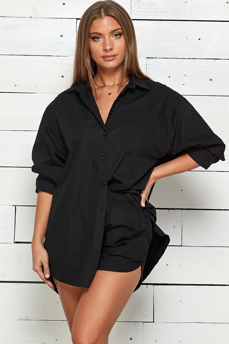 OVERSIZED SHIRT WITH ELASTIC WAIST SHORTS