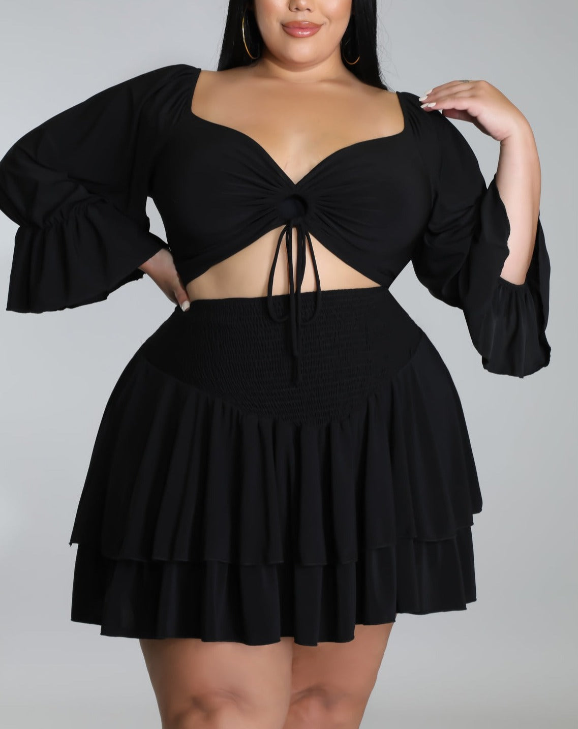 Black High Waist Skirt Set