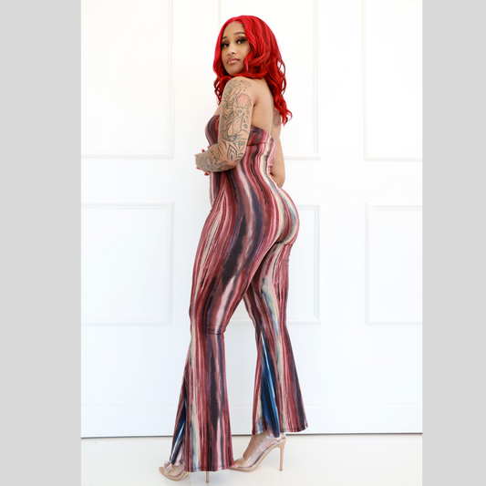 PRINTED V-NECK JUMPSUIT WITH FLARED LEG