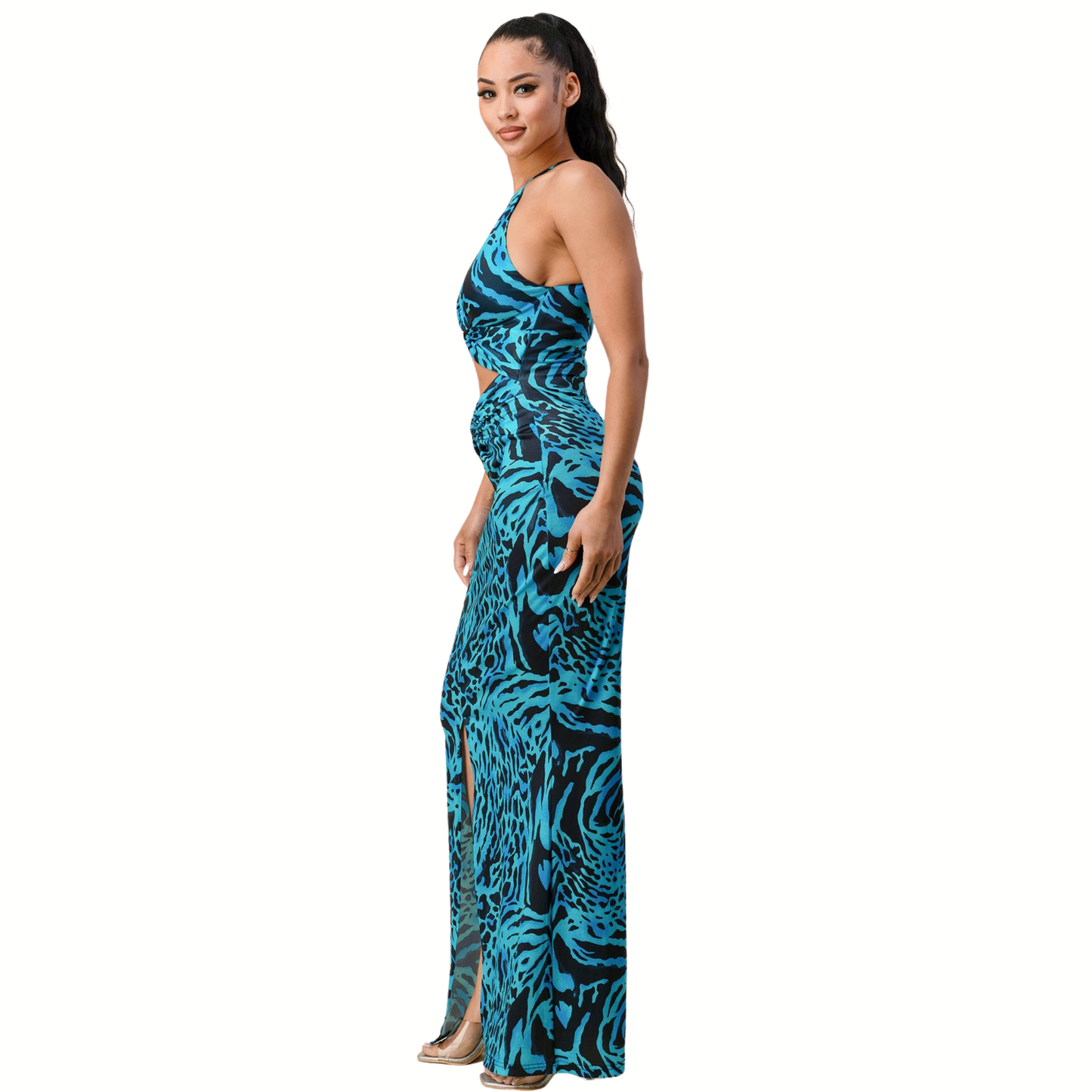 halter neck knit maxi dress